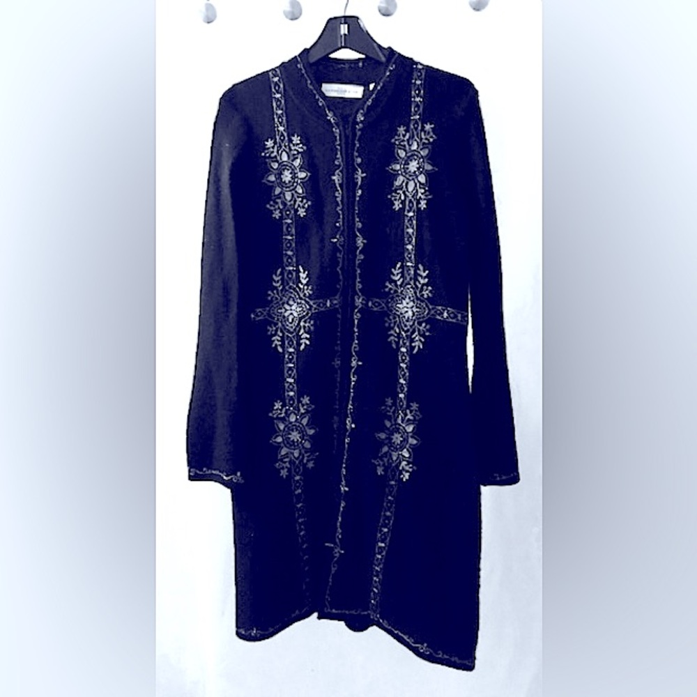 Marisa Christina Black Wool Coat, silver design